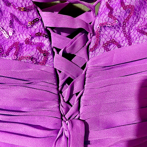 Strapless lavender purple sequin short dress with chiffon overlay, PARTY DRESS - Picture 8 of 9